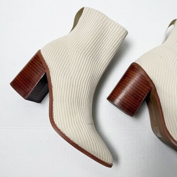 Steven New York Rib Knit Neta Stacked Heel Sock Cream Booties Size 8 - Picture 3 of 9